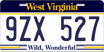 WV license plate 9ZX527