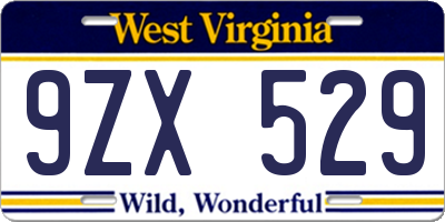 WV license plate 9ZX529