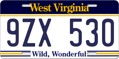 WV license plate 9ZX530