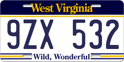 WV license plate 9ZX532