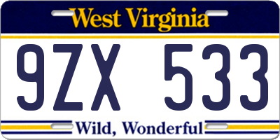 WV license plate 9ZX533
