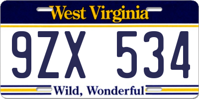 WV license plate 9ZX534