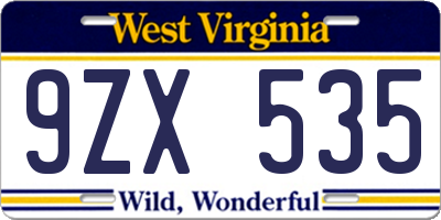 WV license plate 9ZX535