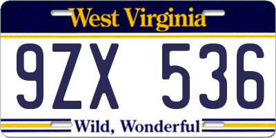 WV license plate 9ZX536