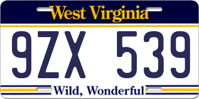WV license plate 9ZX539