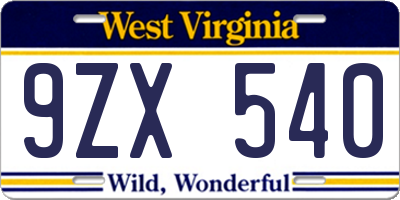 WV license plate 9ZX540