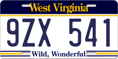 WV license plate 9ZX541