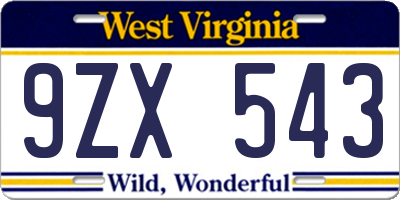 WV license plate 9ZX543