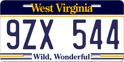 WV license plate 9ZX544