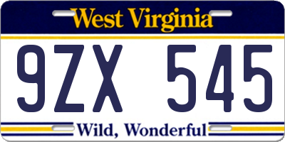 WV license plate 9ZX545