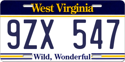 WV license plate 9ZX547
