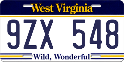 WV license plate 9ZX548
