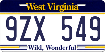 WV license plate 9ZX549