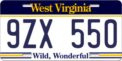 WV license plate 9ZX550