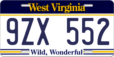 WV license plate 9ZX552