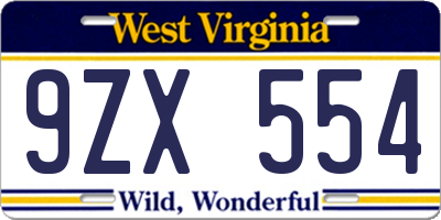 WV license plate 9ZX554