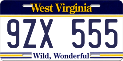 WV license plate 9ZX555