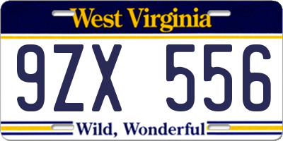 WV license plate 9ZX556