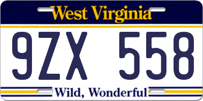 WV license plate 9ZX558