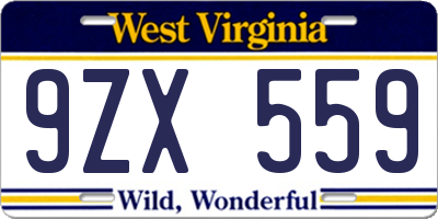 WV license plate 9ZX559