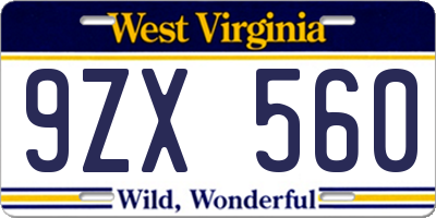WV license plate 9ZX560