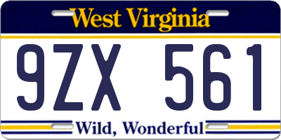 WV license plate 9ZX561