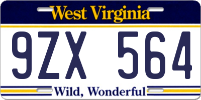 WV license plate 9ZX564
