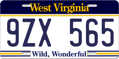 WV license plate 9ZX565