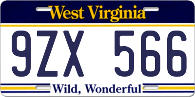 WV license plate 9ZX566