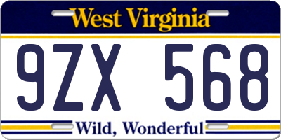 WV license plate 9ZX568