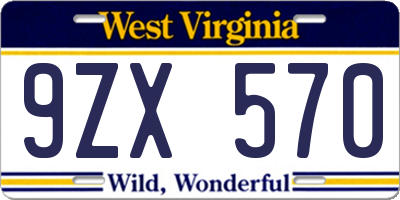 WV license plate 9ZX570