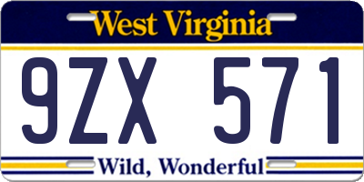 WV license plate 9ZX571