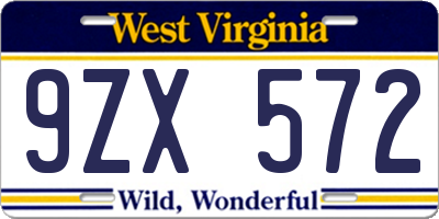 WV license plate 9ZX572