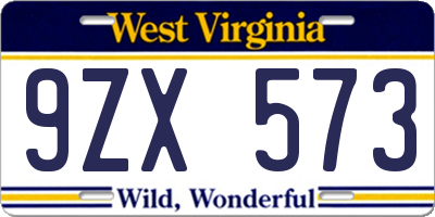 WV license plate 9ZX573