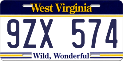 WV license plate 9ZX574