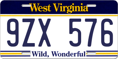 WV license plate 9ZX576