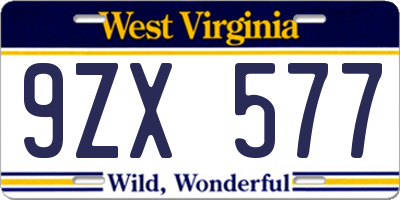 WV license plate 9ZX577