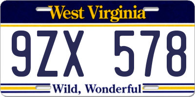 WV license plate 9ZX578