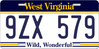 WV license plate 9ZX579
