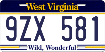 WV license plate 9ZX581