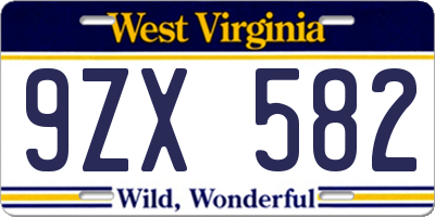 WV license plate 9ZX582