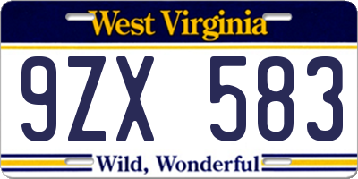WV license plate 9ZX583