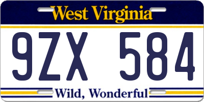 WV license plate 9ZX584