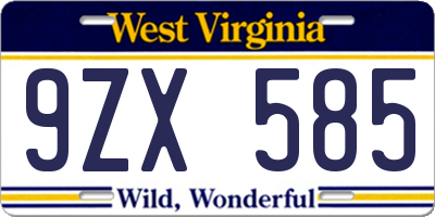 WV license plate 9ZX585