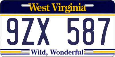 WV license plate 9ZX587
