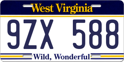 WV license plate 9ZX588