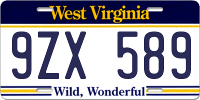WV license plate 9ZX589