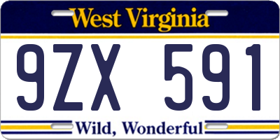 WV license plate 9ZX591