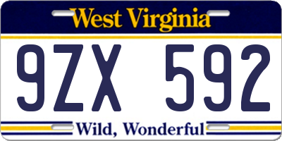 WV license plate 9ZX592