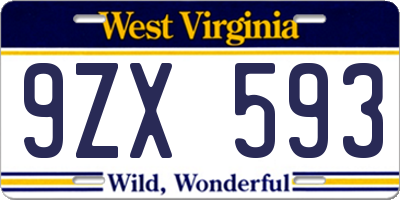 WV license plate 9ZX593